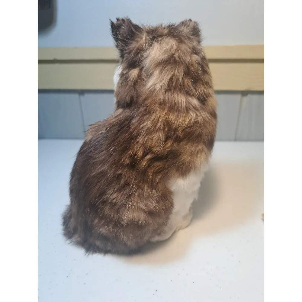 Real Fur Kitty Cat Calico Realistic‎ Vtg Tri-Color Sitting 7.5
